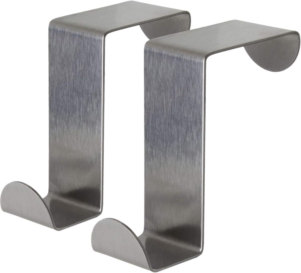 igadgitz home U6895 Pack of 2 Stainless Steel Over Door Hooks Reversible Hangers for Cupboard Cabinet Drawer Kitchen Bathroom etc.