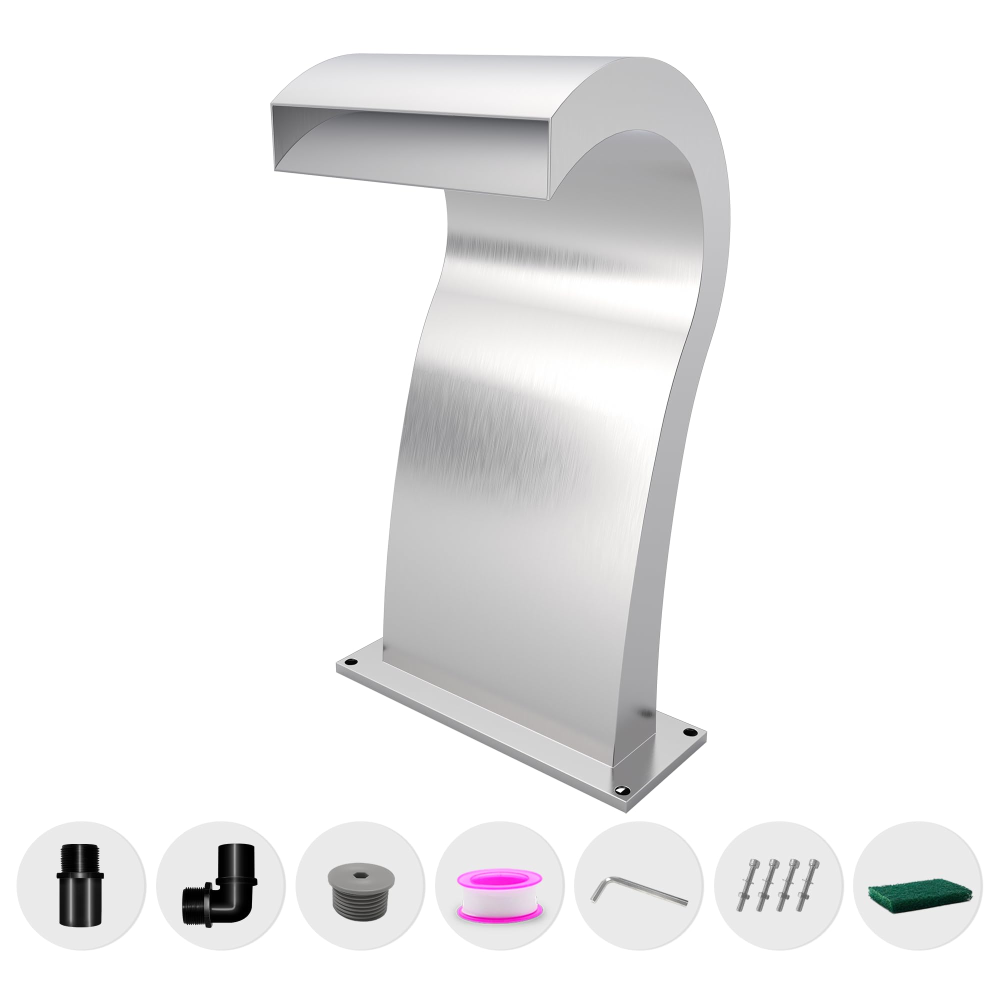 Fontana curva per piscina a cascata in acciaio inossidabile con accessori, per laghetti, cascate a forma di S, per esterni, fontane per giardino, patio, piscina, decorazione, 52 cm di