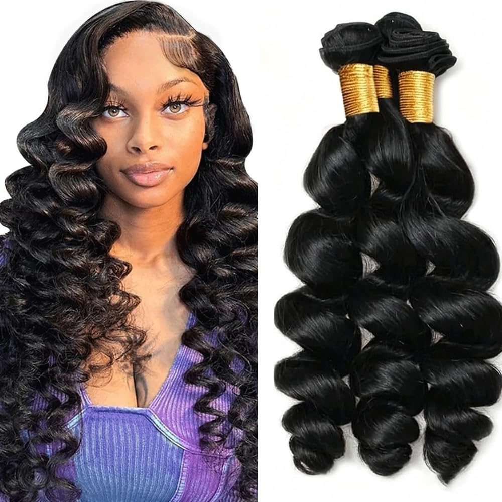 Loose Deep Wave Bundles 26 26 26 Inch Unprocessed Brazilian Virgin Hair Weave Human Hair Extensions Color #1B Bundle 50 Grams Per Bundle #Black-1B L 26 26 26