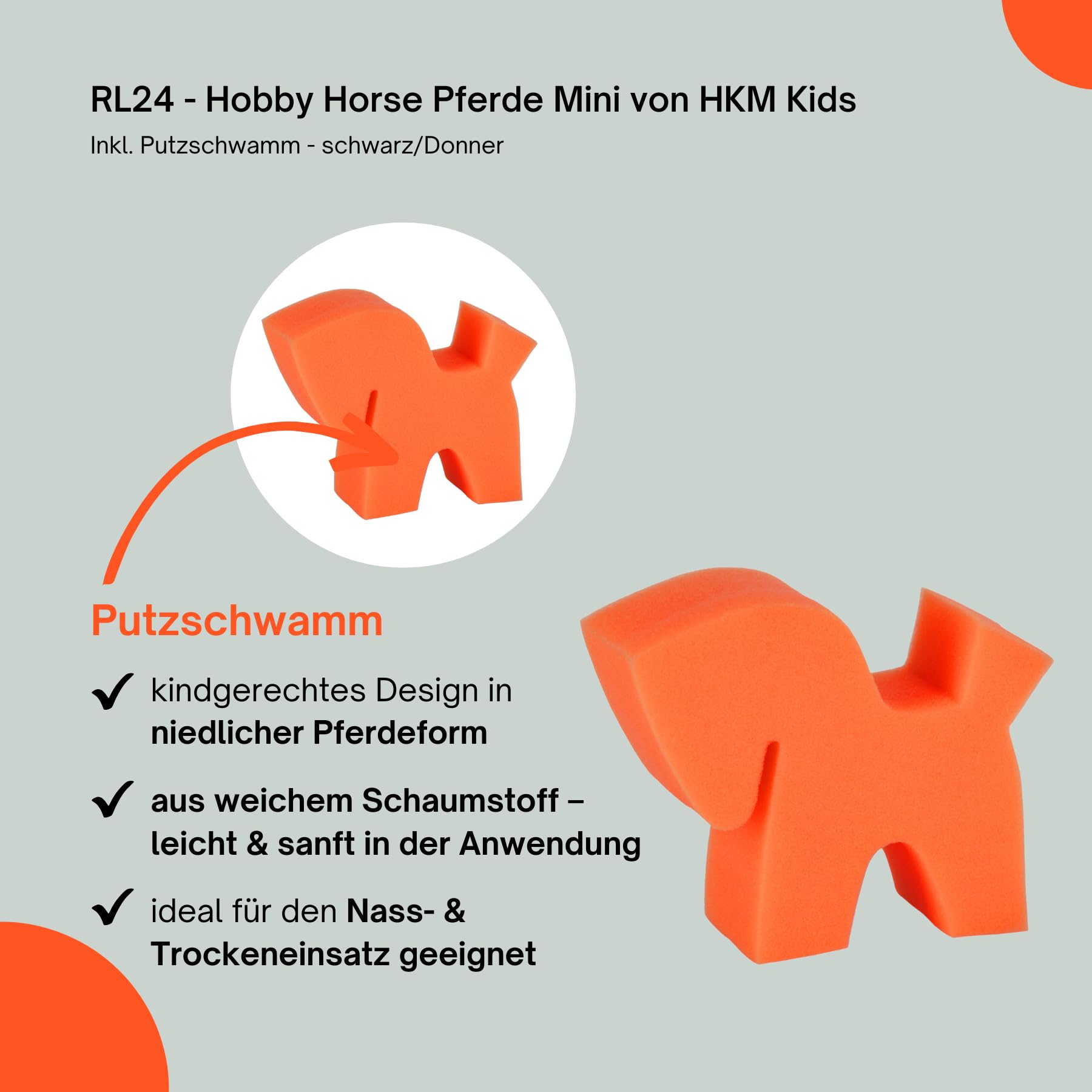 RL24 - Hobby Horse Pferde Mini von HKM Kids inkl. Putzschwamm – Steckenpferd – Spielpferd mit Holzstock, Mähne & Trense – Stockpferd ohne Griffe & Rollen – schwarz (Donner)