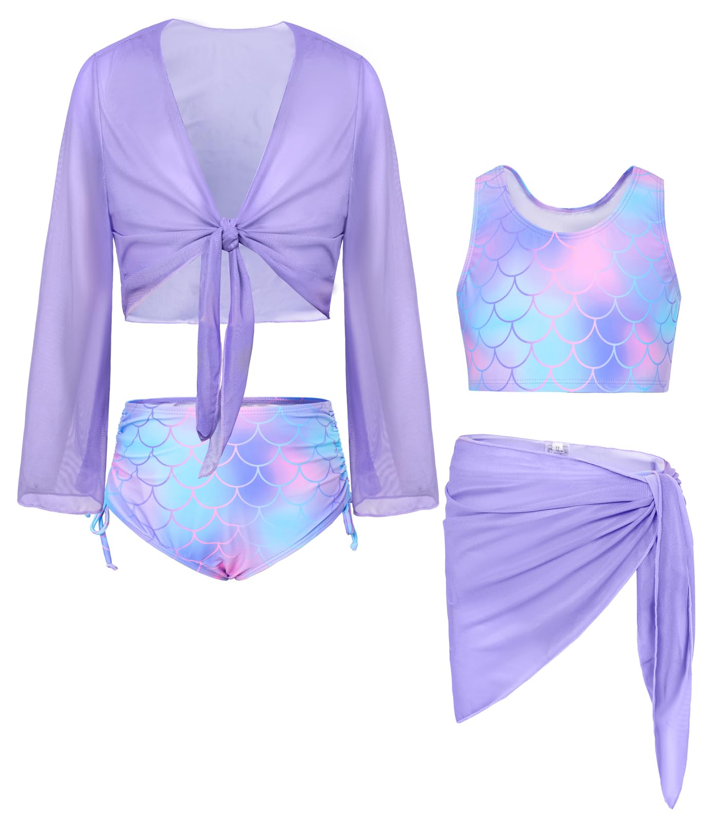 GRACE KARIN Traje De Baño De Cuatro Piezas para Niñas Camiseta Sin Mangas Calzoncillos Tops Y Ropa De Playa Pareo