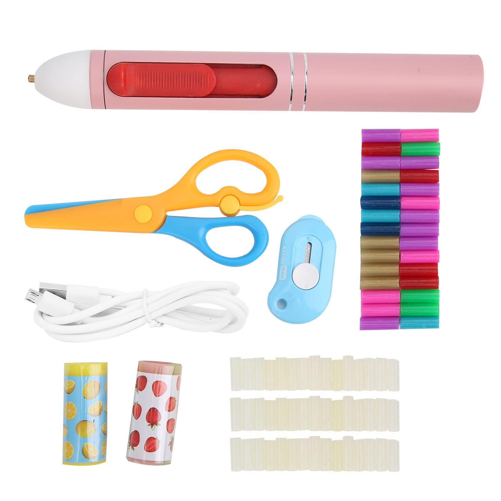 Mini pistola per colla a caldo senza fili rosa 5 V, ricarica USB, set di attrezzature portatili per incollaggio con tempo di standby di 120 minuti e stick di colla inclusi per