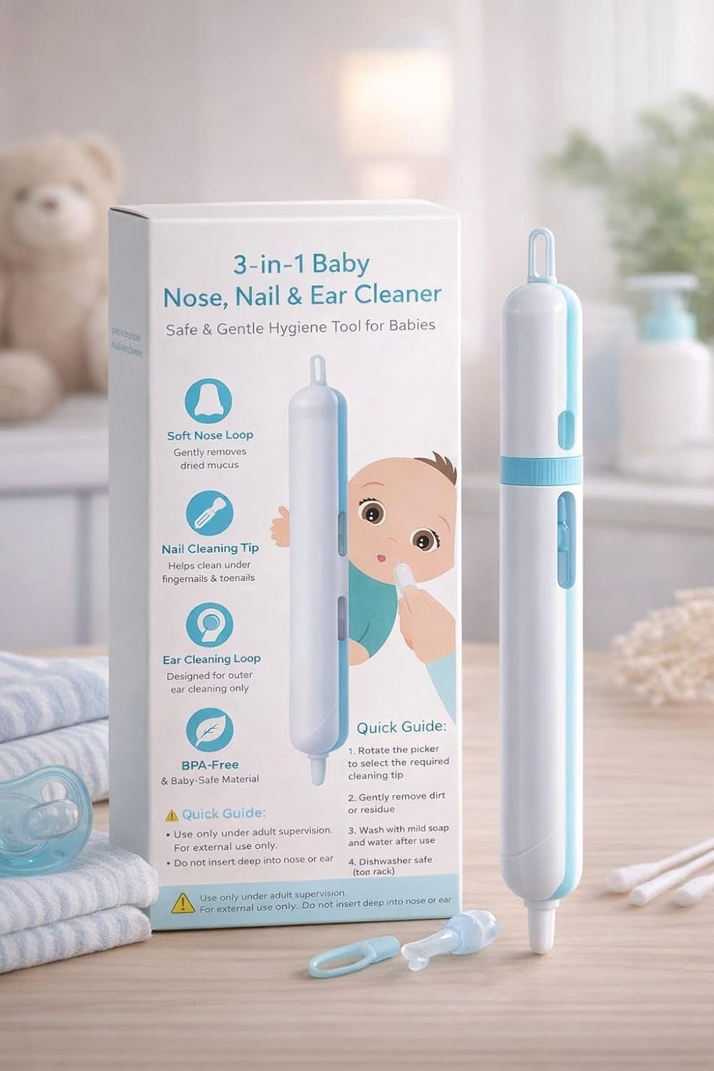 Piera 3 in 1 Baby Grooming Kit – Nose Cleaner, Ear Pick & Nail Cleaner for Newborns and Kids | Safe Soft Tip Hygiene Tool for Babies & Toddlers-image-20