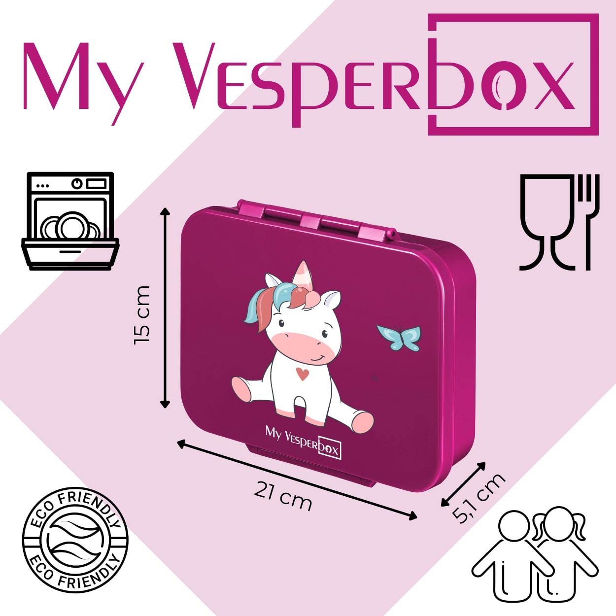 My Vesperbox Fiambrera para niños con compartimentos [BIA] – Fiambrera con compartimentos – Bento Box – Fiambrera – Fiambrera para la escuela y la guardería – Fiambrera para niños y niñas
