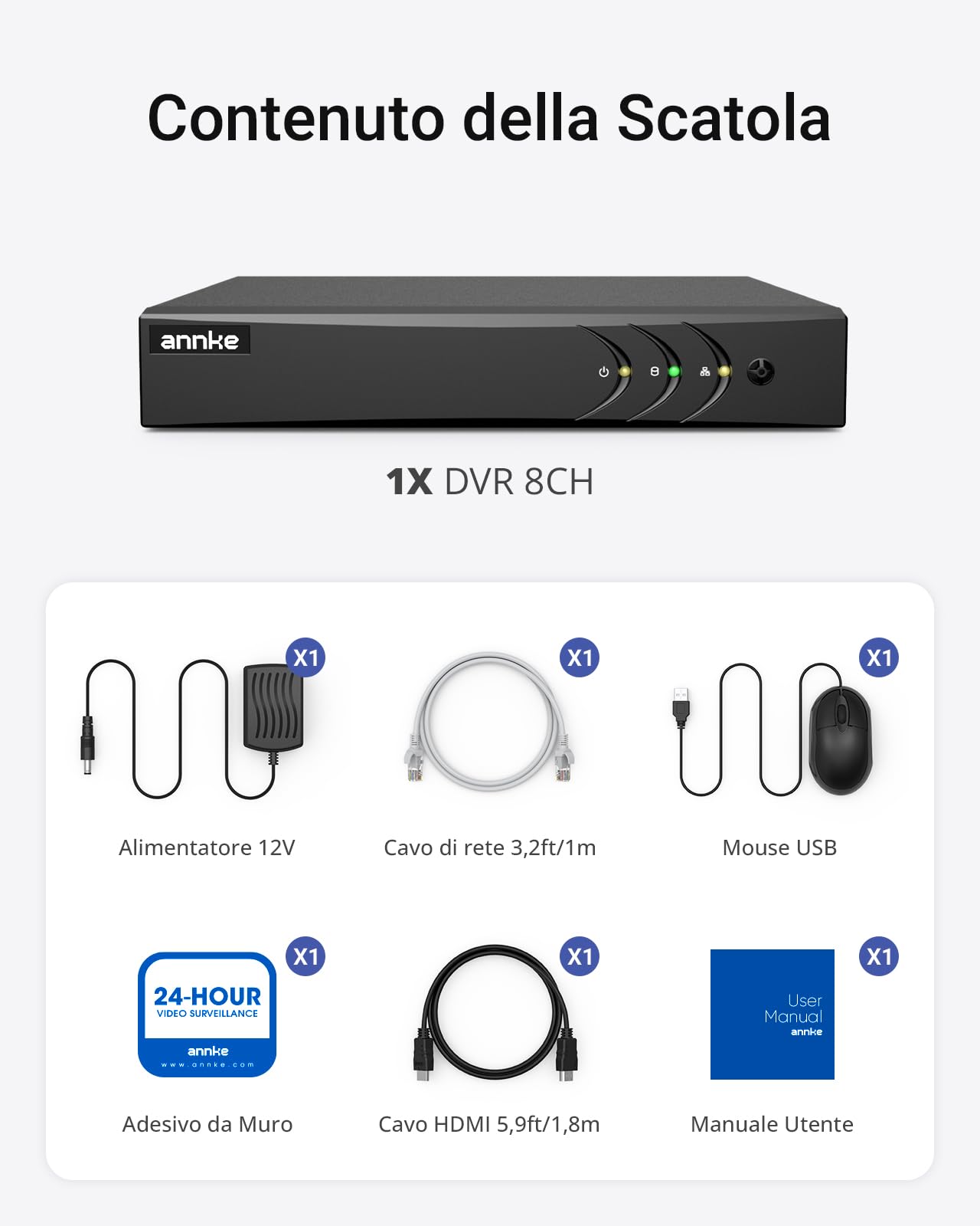 ANNKE 3K/5MP Lite DVR 8 Canali, 5 in 1 Video Recorder con Rilevamento di Persone/Veicoli, Sorveglianza Videoregistratore Supporta 8 Telecamere Analogiche/AHD/TVI/CVI e 2 Telecamere IP, senza HDD