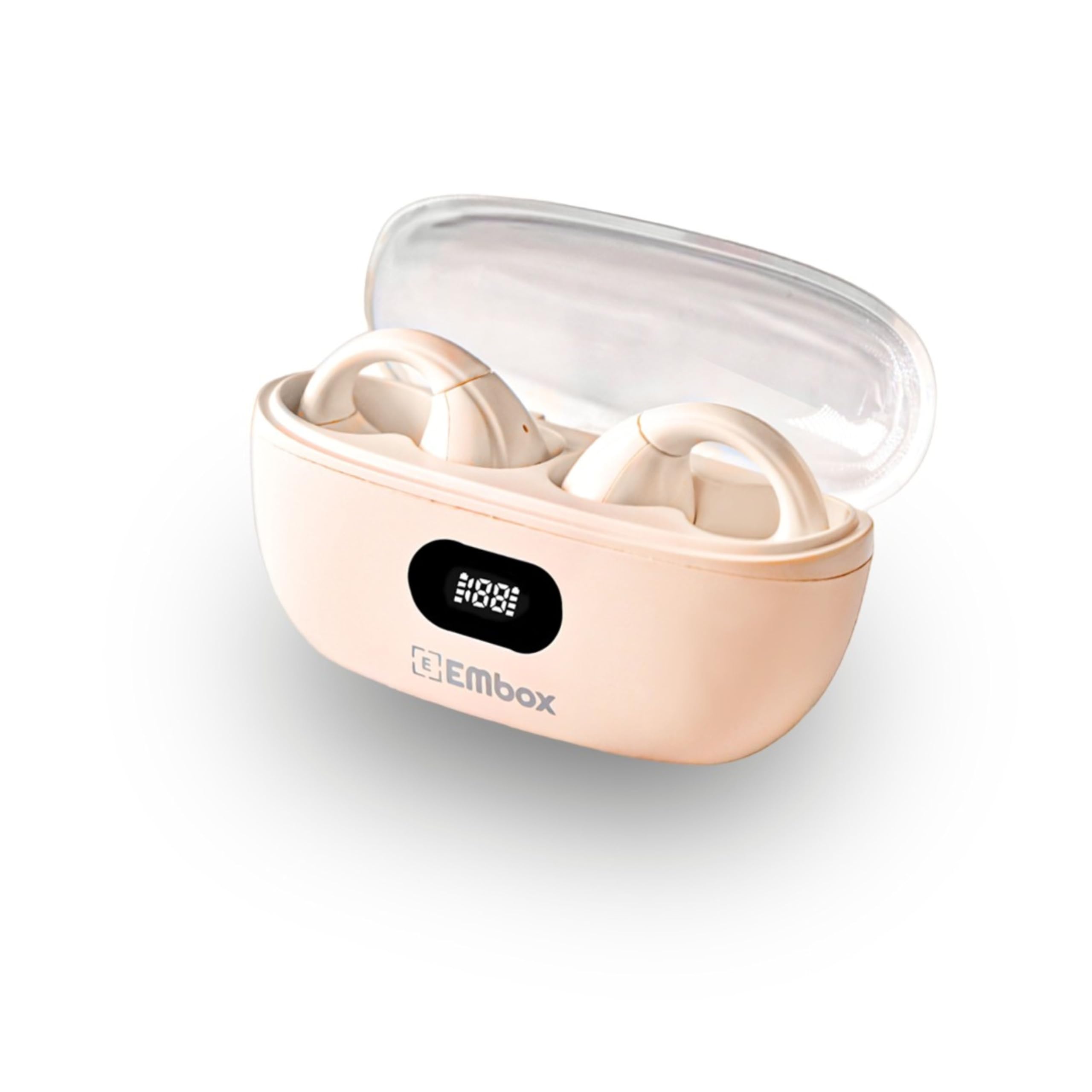 EMBOX Open Ear Clip-On Earbuds | IPX-5 Waterproof, Wireless Earphones, Sport Fit, Digital Display, BT-V5.3, 72H Playtime, HiFi Sound, 13mm Large Driver, Built-in Mic with Ear Hooks | (Beige) (B0DCZSF4SM) Amazon Price History, Amazon Price Tracker