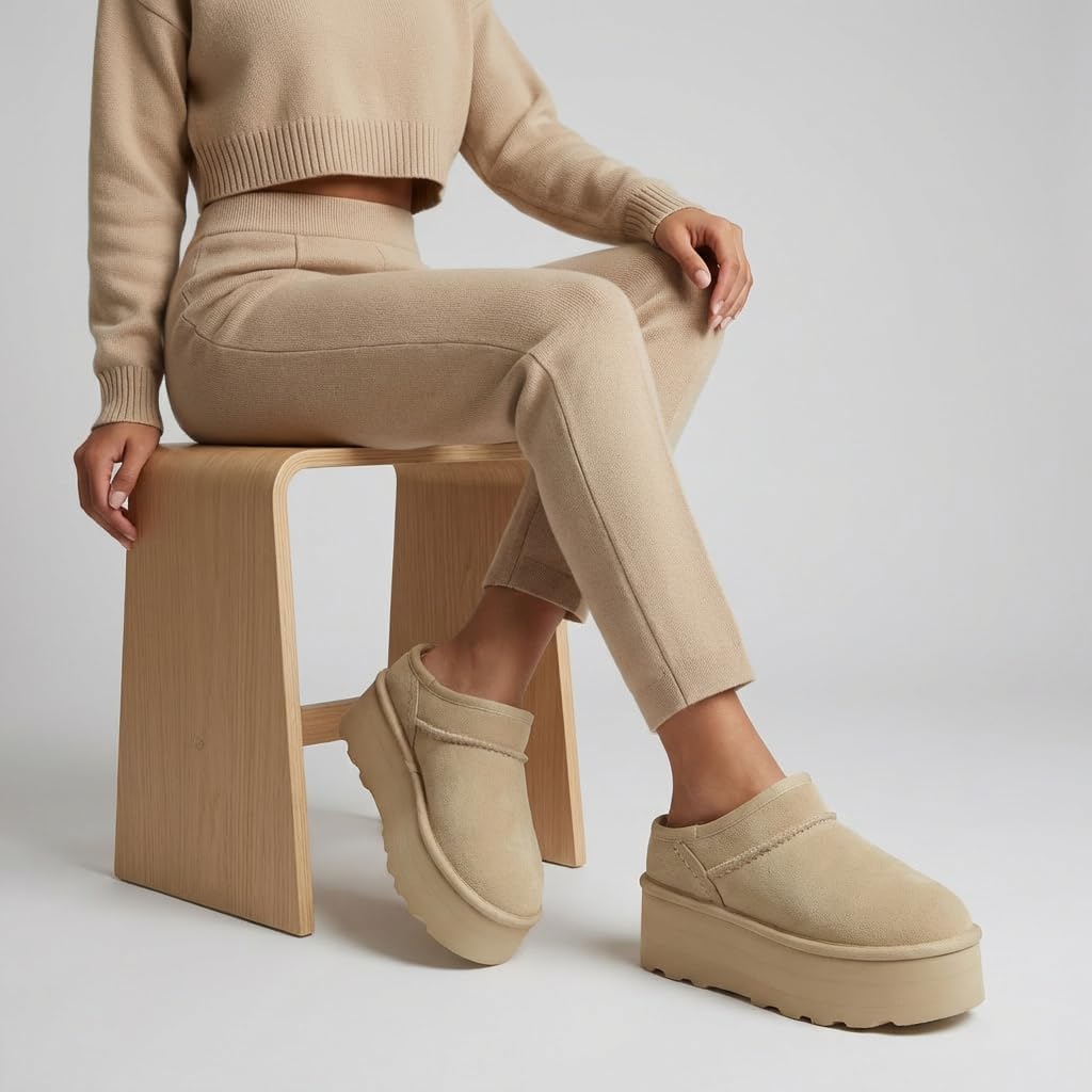 CUSHIONAIRE Huggy-2 Platform Slippers for Women, Cozy Genuine Suede Slip-On Ankle Boots for Indoor Outdoor Wear, Womens Slippers - Image 5