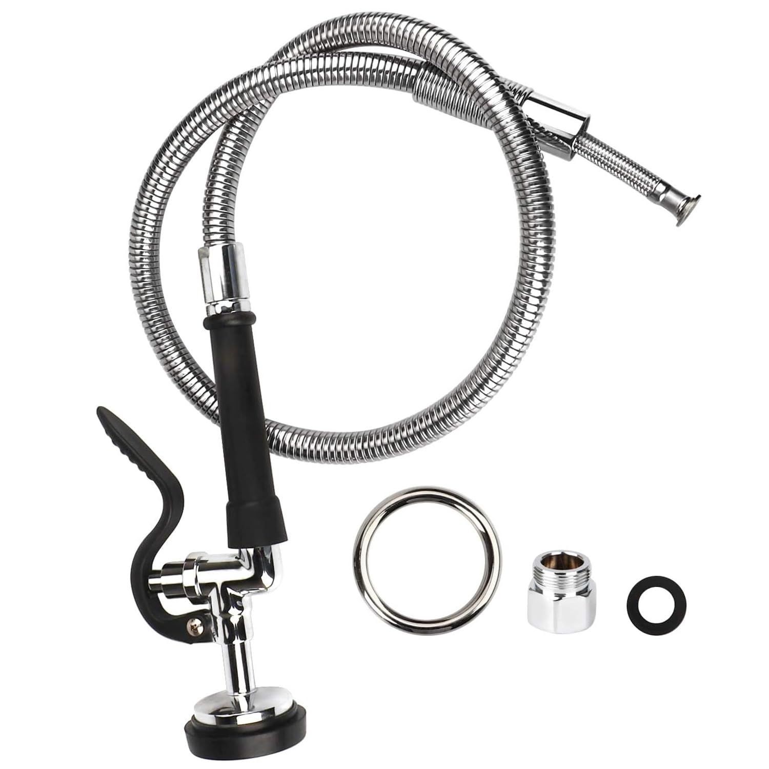 COOLWEST Manguera de preenjuague con válvula de pulverización de 38 pulgadas, manguera flexible de acero inoxidable