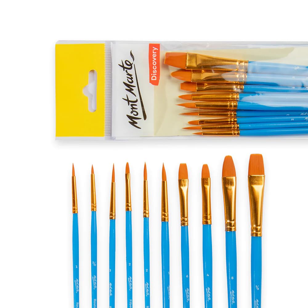 Mont Marte Paint Brushes for Beginners – 10 Pieces – Ideal Paint Brush Set for Oil Paints, Acrylic Paints, Gouache