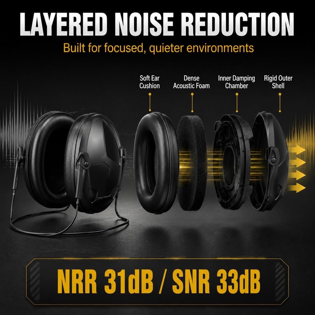 Cuffie Antirumore Tattiche For Protezione Uditiva 31dB NRR Compatibili Con Casco Dietro La Testa Cancellazione Del Rumore