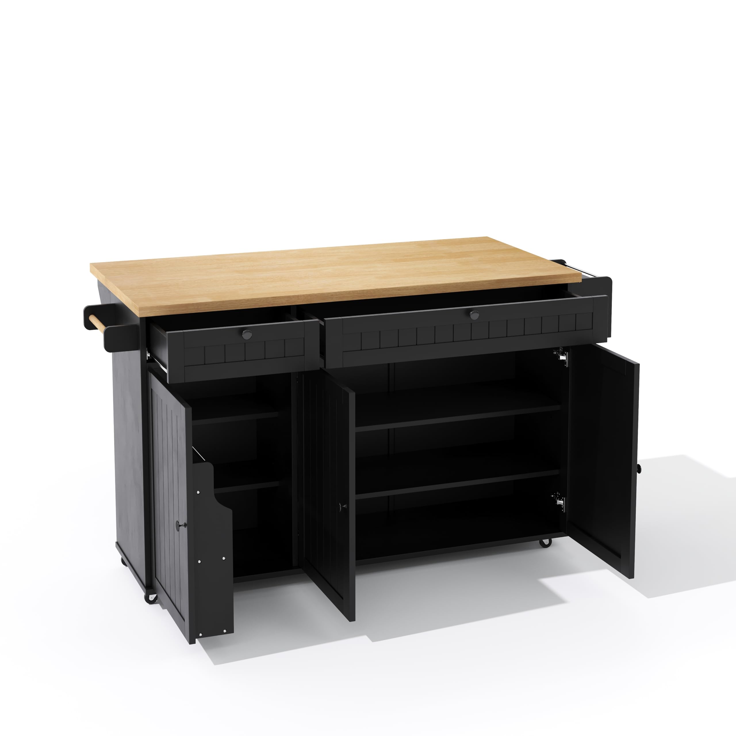 Îlot De Cuisine, Mobile sur 6 roulettes, Desserte De Comptoir Pliable, 2 Tiroirs, Espace De Rangement Multifonctionnel, 137 X 89,5 X 45 Cm, Noir
