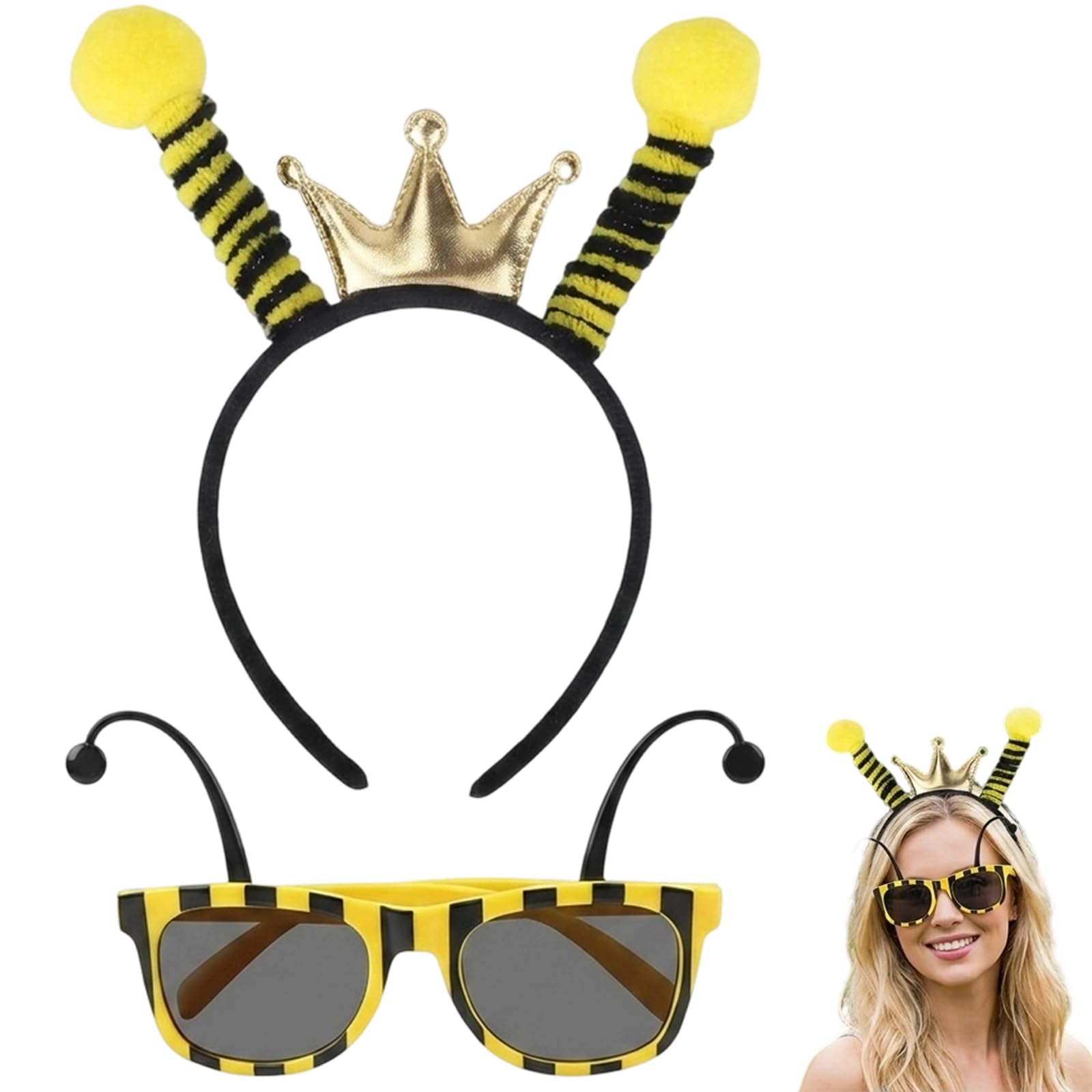 KSVFTB 2-Piece Bee Costume Set, Bee Headband and Sunglasses, Bee Costume Accessories for Carnival, Halloween, Cosplay Events and Themed Occasions