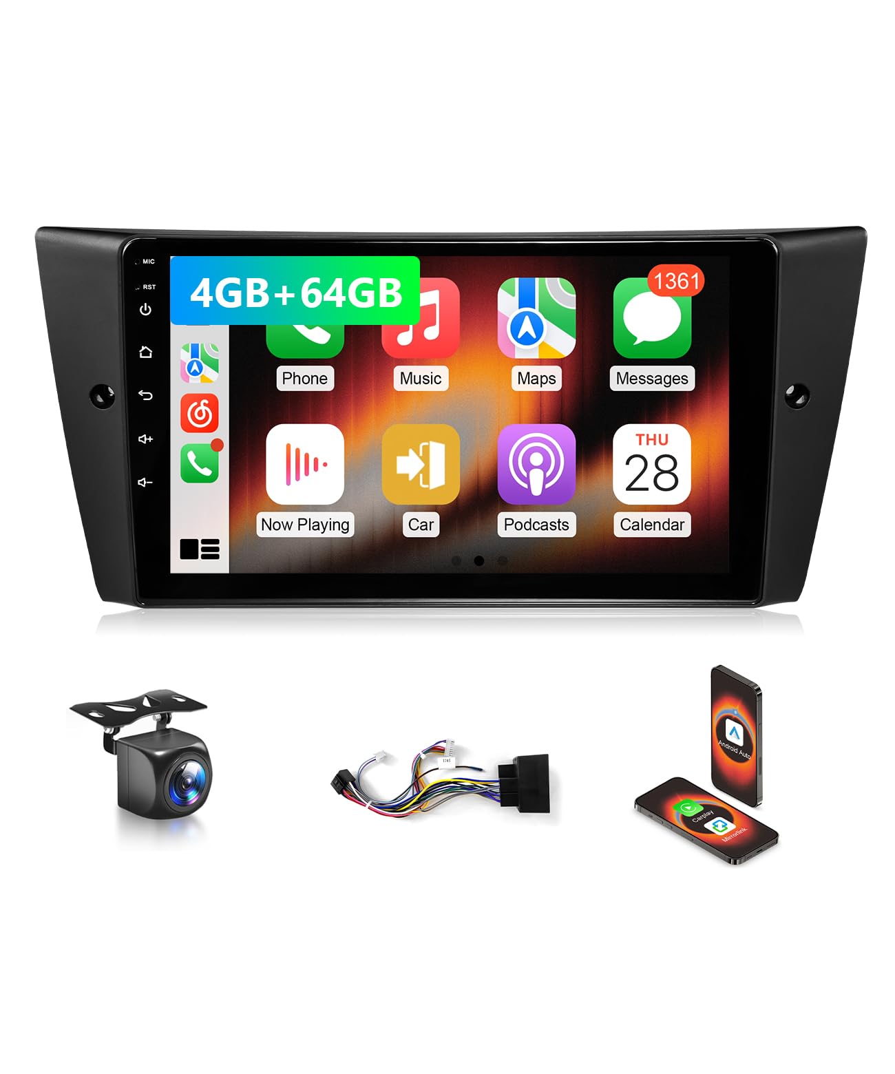 4G+64G CAMECHO Android 15 Carplay Autoradio per BMW 3 Series E90 E91 E92 E93 (2005-2011), Nav Android Auto, 2 DIN Stereo con Schermo da 9 Pollici Bluetooth 5.0 RDS/FM GPS Mirror Link 4G+64G CAMECHO Android 15 Carplay Autoradio per BMW 3 Series E90 E91 E92 E93 (2005-2011), Nav Android Auto, 2 DIN Stereo con Schermo da 9 Pollici Bluetooth 5.0 RDS/FM GPS Mirror Link