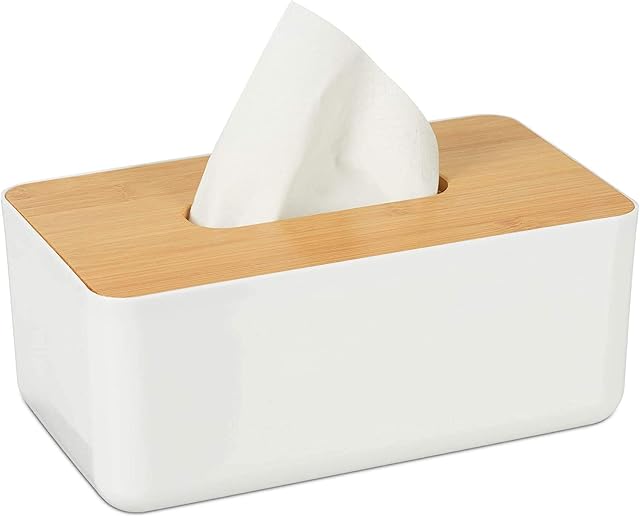 WLoyalty Tissue Box Holders,Tissue Box Cover Wooden Cover for Home Office,Car, Dining Tables Rectangular Oak Cap,Tissue Cover rectangle tissue box holder(WHITE 23X13X10CM)