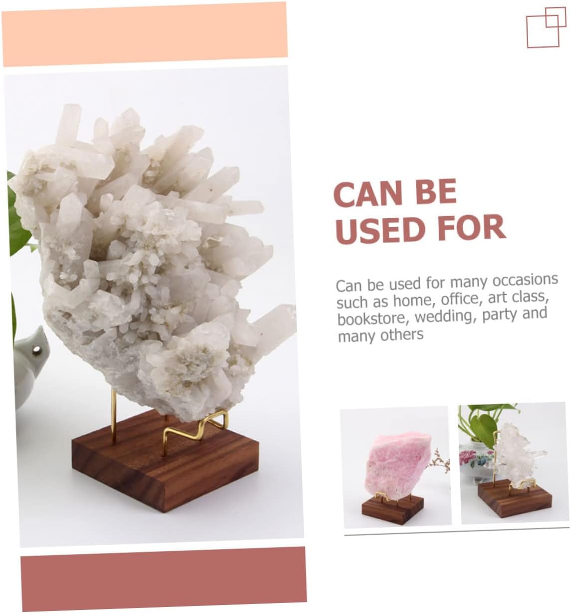Wooden Mineral Display Stand for Crystals and Rocks Walnut Finish Adjustable Height for Home Decor and Collectibles