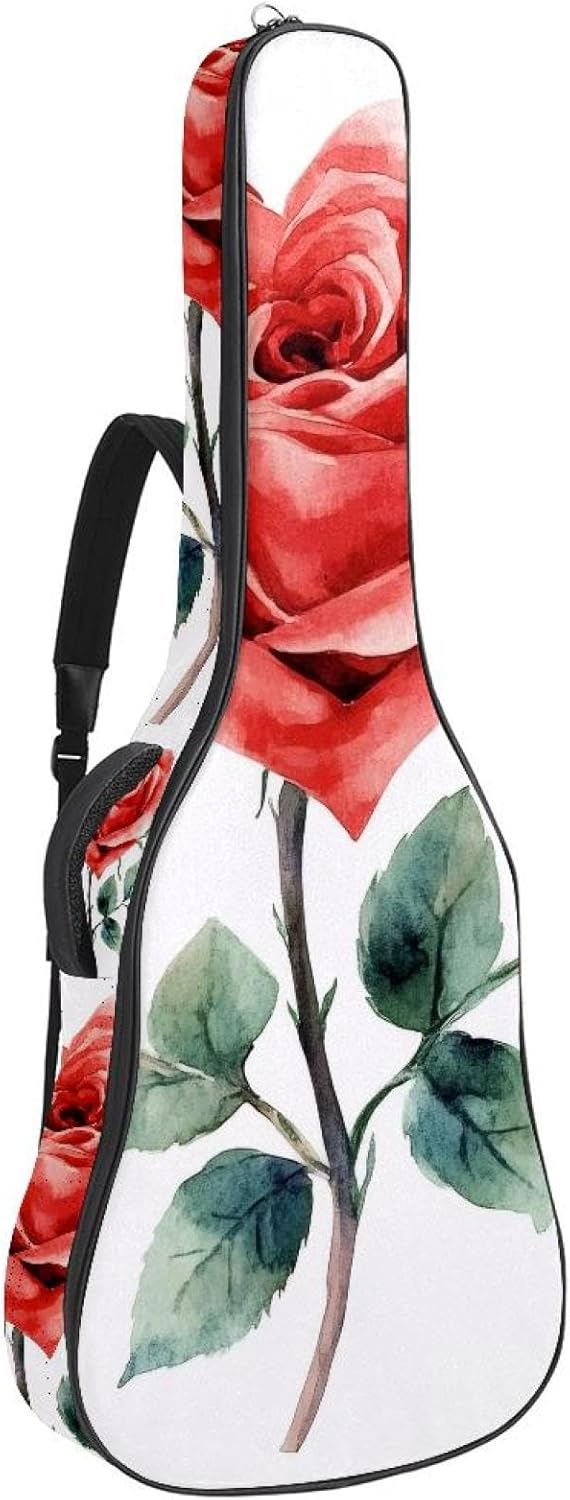 Acoustic Guitar Gig Bag 10mm Thick Padding, Soft Waterproof Guitar Case with Adjustable Backpack Straps for 40-42 Inch Guitar, Cute Red Hearts on Cream Background