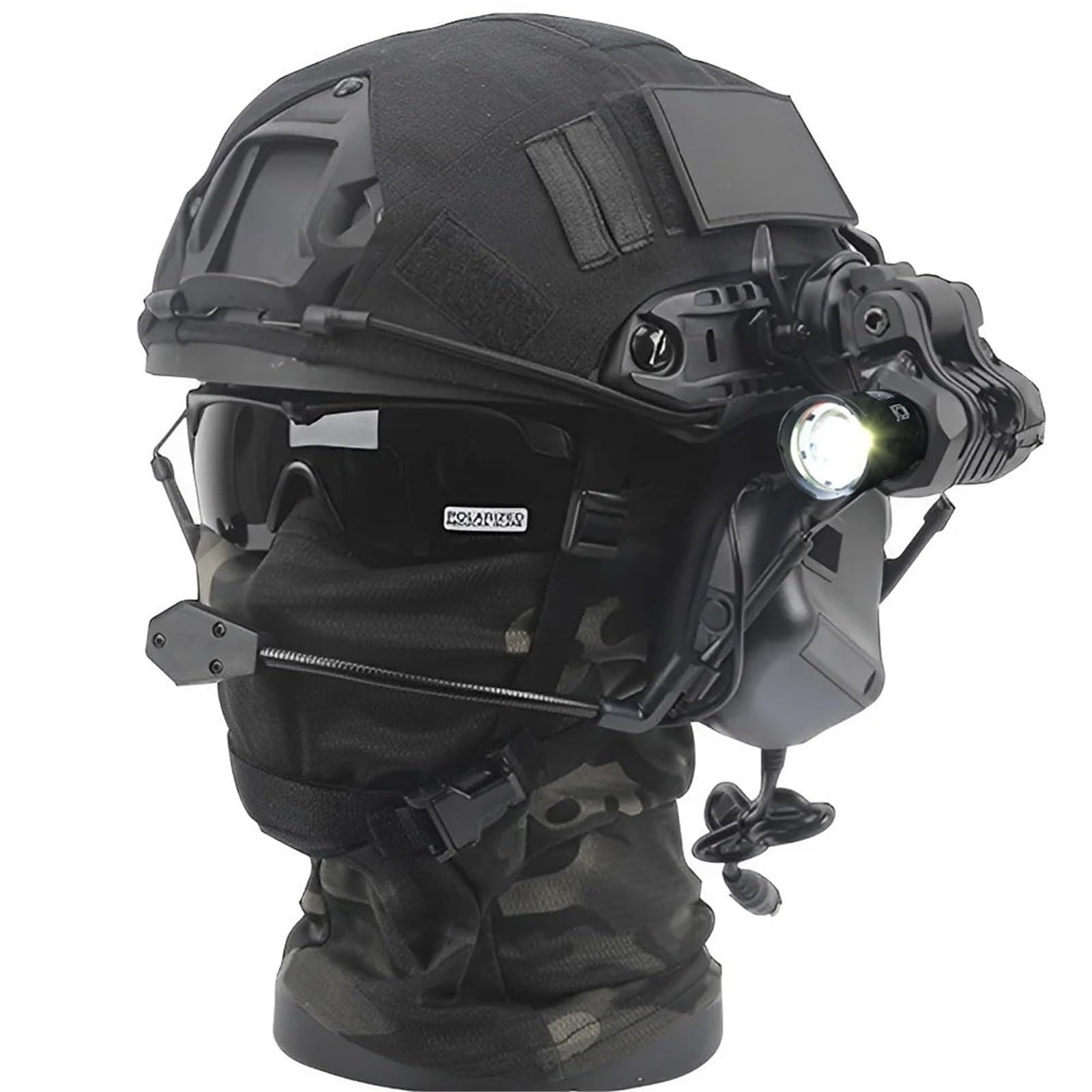 Casco táctico con Auriculares y Funda Linterna Gafas y protección Mejorada for Airsoft Casco rápido for Caza.