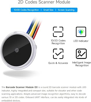 Waveshare Round 2D Codes Scanner Module, Barcode/QR Code Reader, with LED Indicator, Small Size, Easy to Integrate