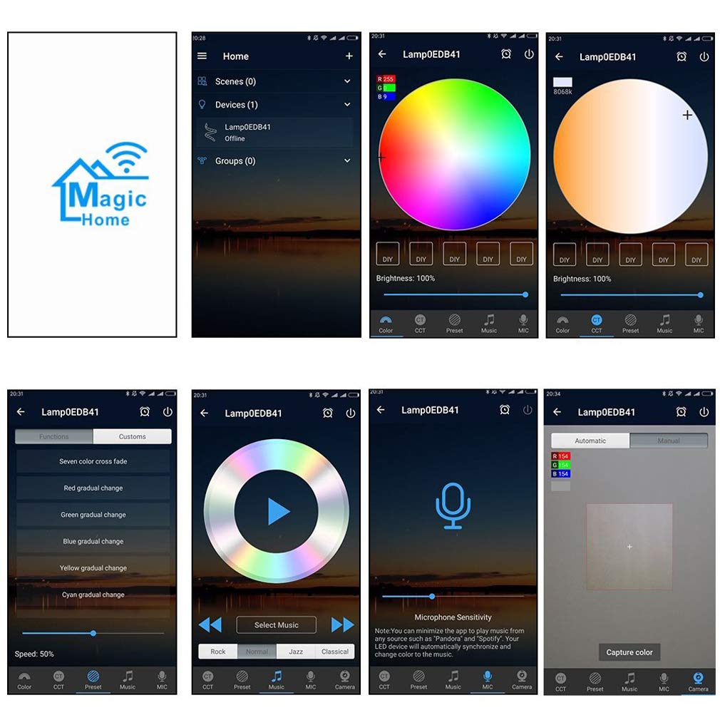 Tira Led Rgb 5M, Luces Led Smart 5050 Control APP Habitacion Con Controlador Wifi Sincronizar Música 44 Teclas Control Remoto RF Luz De Ambiente Para El Hogar Dormitorio Habitación TV Fiesta ,10m/33ft