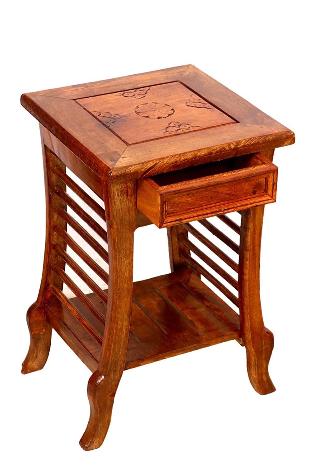 FABWUD Toure End Table with Shelf Side Stool/Table for Living Room & Bedroom Antique (Wood, Natural Drawer)