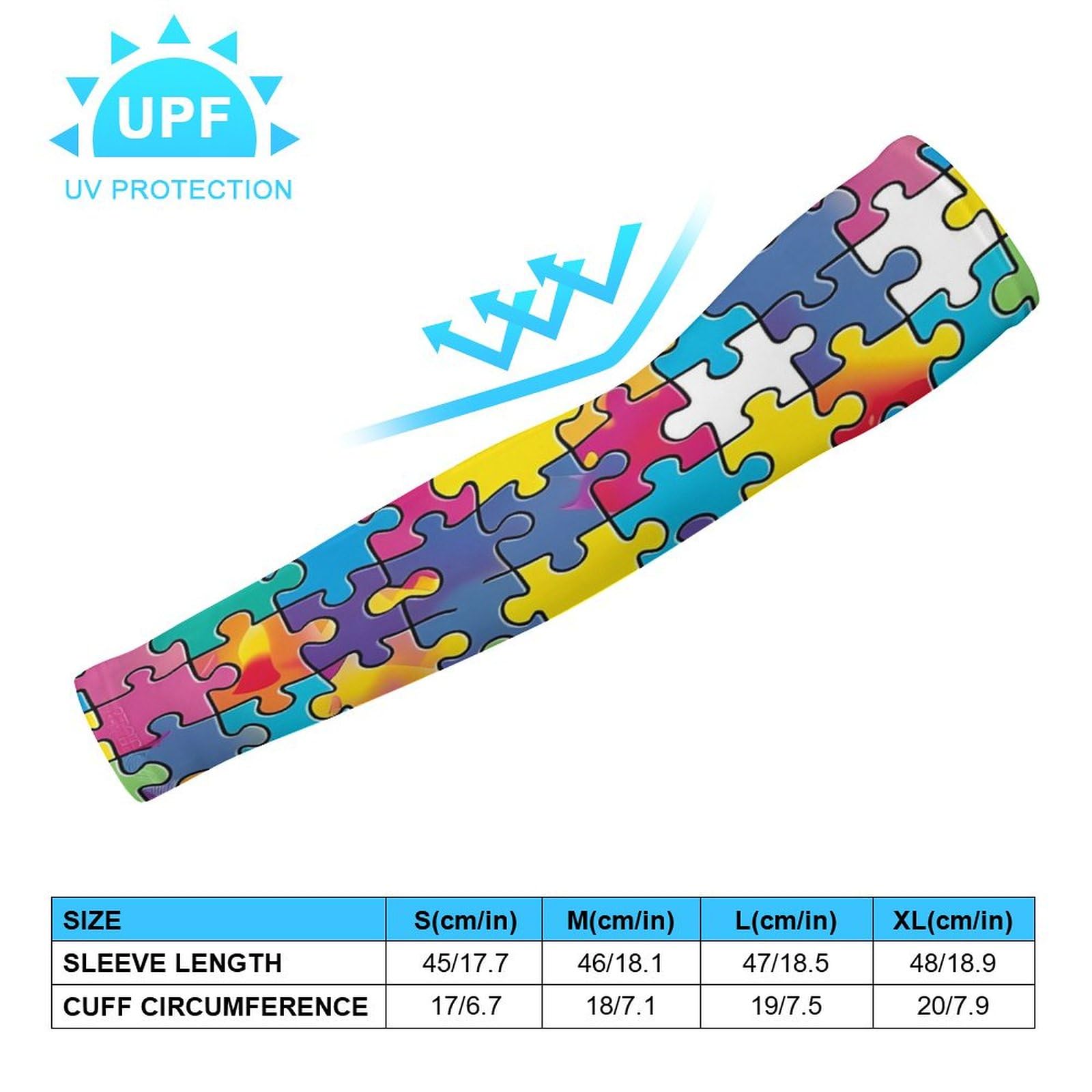Autism Puzzle Awareness Ice Silk Arm Sleeves Cooling Sun Protection Arm Sleeve for Men Women XL