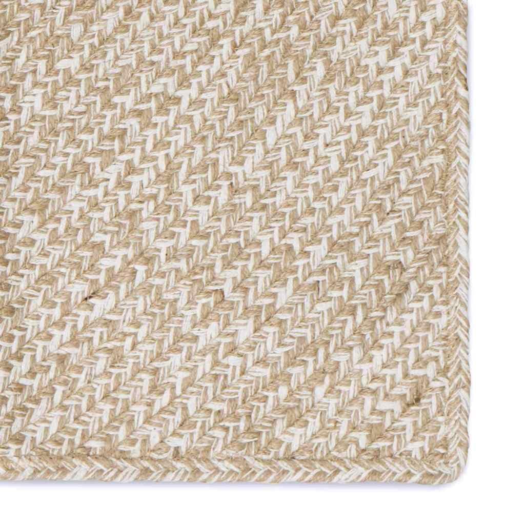 Tappeto Salotto Grande 240x340 cm Juta Naturale e Bianco | Tappetone rettangolare fatto a mano in fibra vegetale intrecciata per salotto, soggiorno e corridoio.