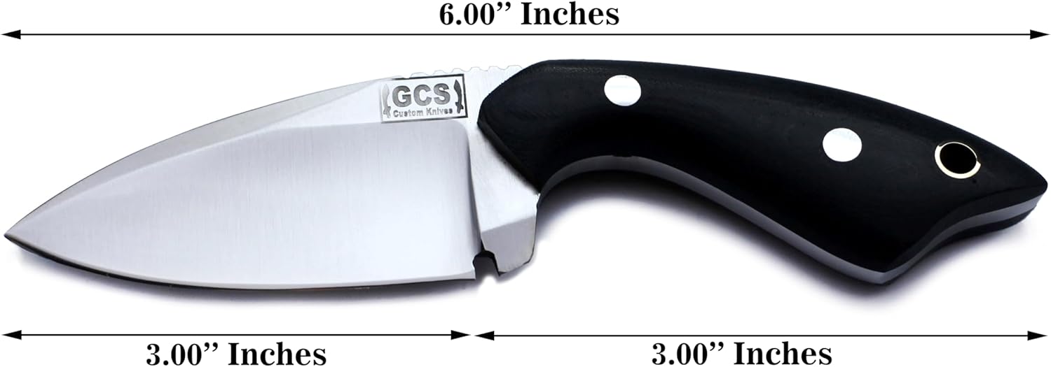 GCS Handmade Skinning and Tactical Knife with Full Tang Black Micarta Handle, Leather Sheath, Right Hand Cross Draw & Right Hand Vertical Carry- GCS 913 Black