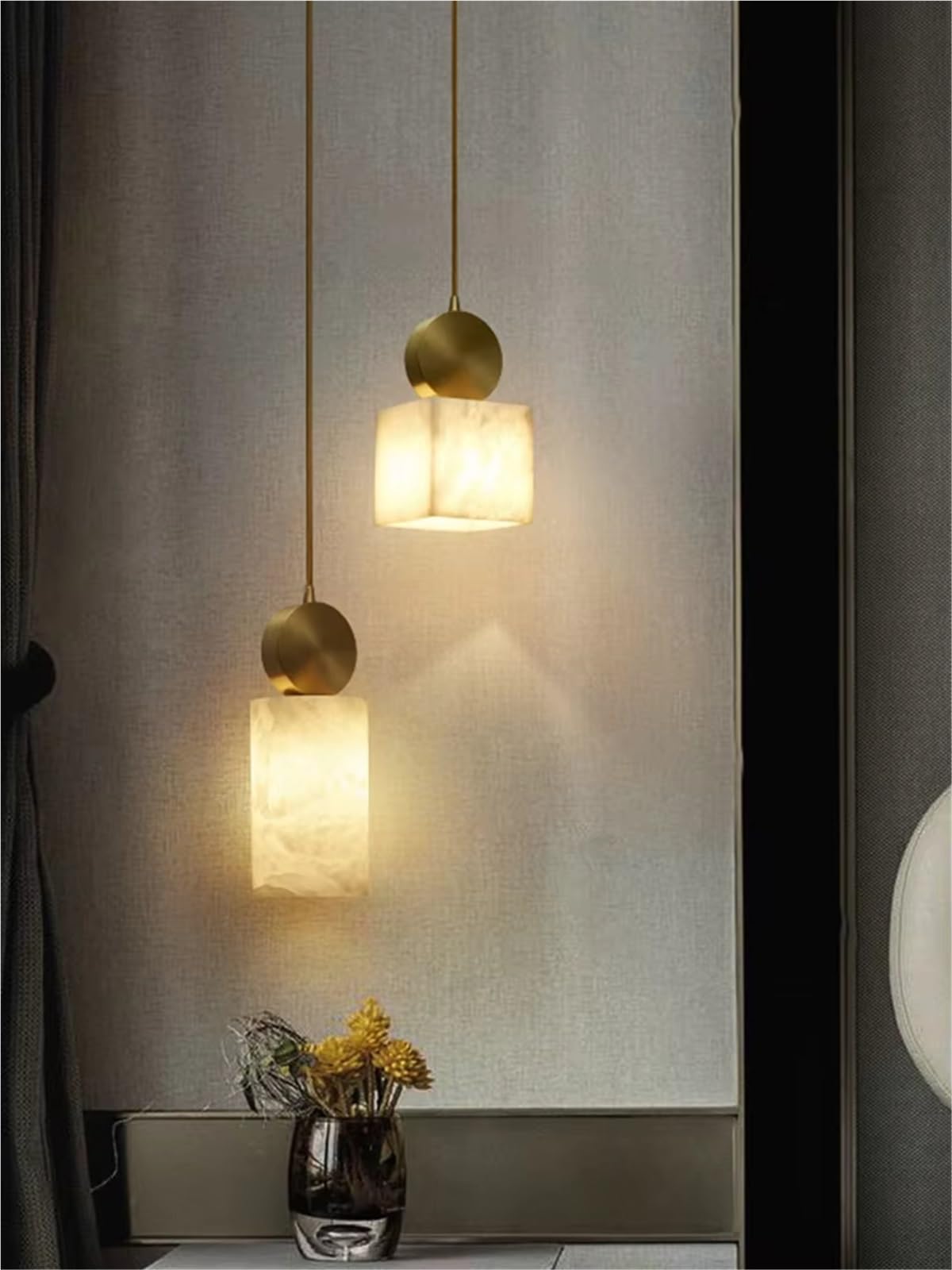 Lampada a Sospensione in Marmo e Rame per Camera da Letto, Comodino, Soggiorno, Sala da Pranzo, Cucina, Illuminazione Interna Moderna a LED, Lampada Singola di Lusso (Luce Calda, H29cm)