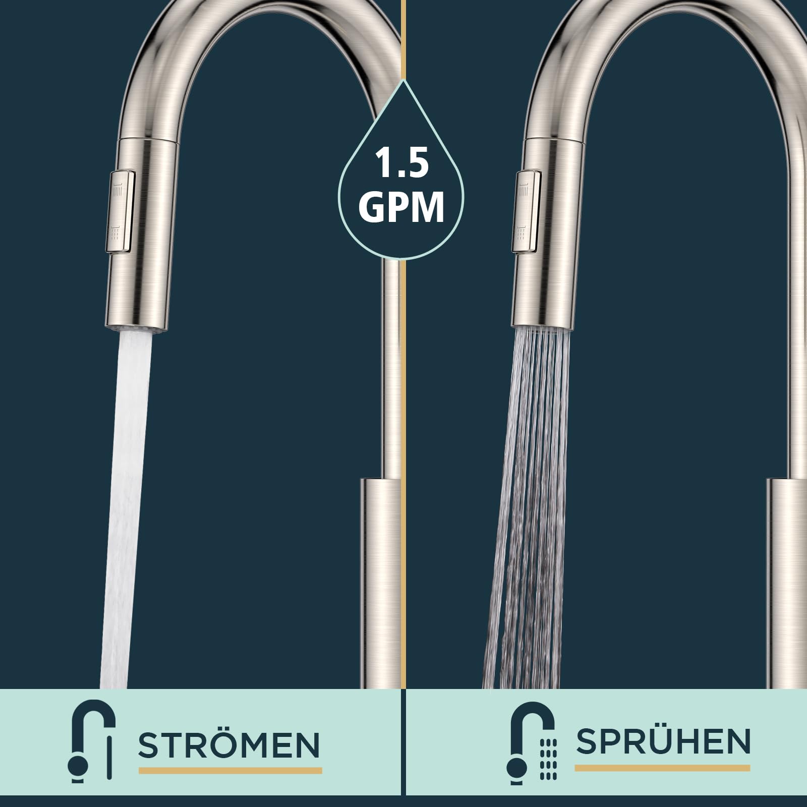 FORIOUS Wasserhahn Küche, Hoher Bogen Küchenarmatur, Edelstahl