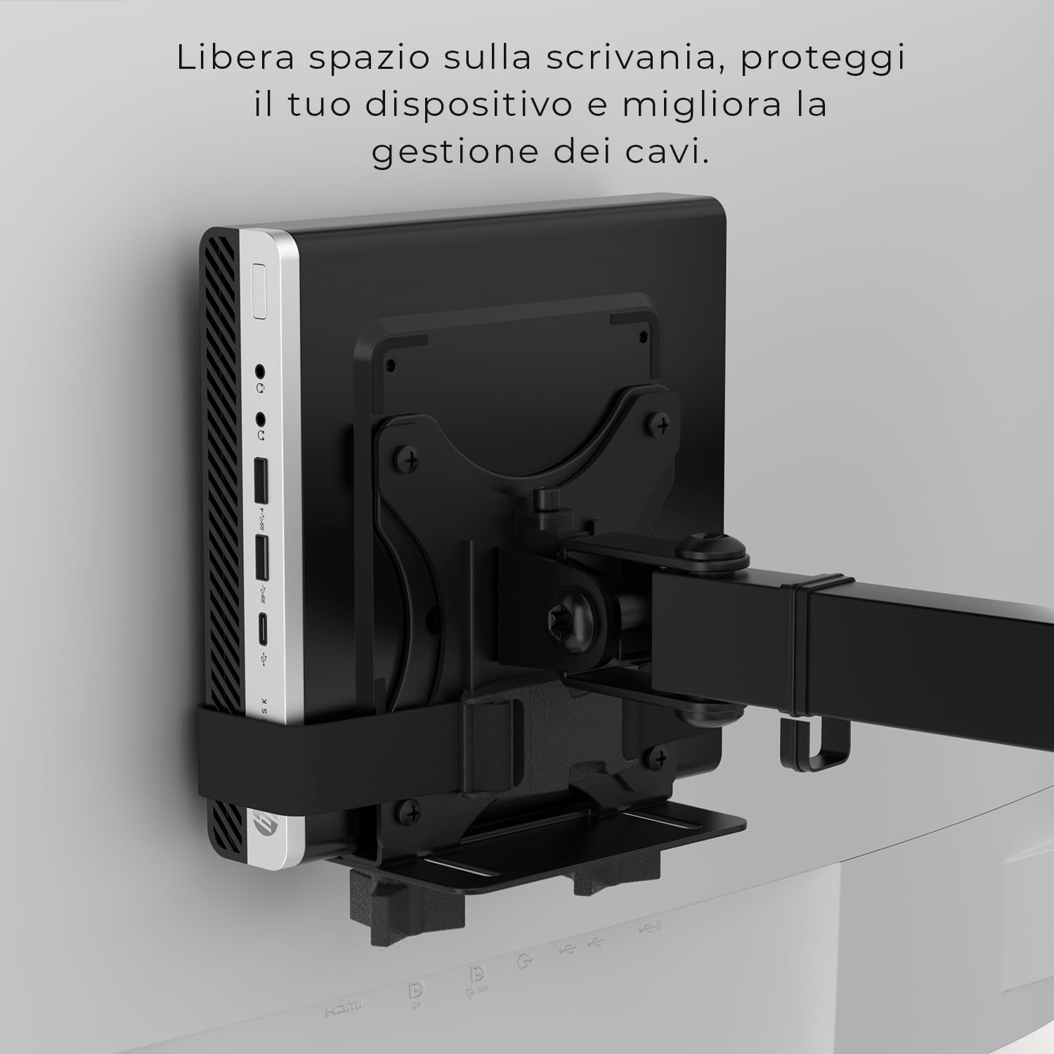 HumanCentric Staffa di montaggio per thin client, per montare un mini PC o un computer su un braccio o supporto per monitor VESA, su un palo o sotto la scrivania o una superficie