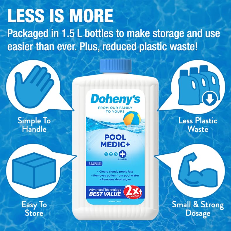 Image of Doheny's Pro-Grade Plus Pool Medic+ | Fast Acting Water Clarifier | Quickly Remove Contaminants to Clear Cloudy Pools Fast | Safe, Simple & Effective Solutions for All Swimming Pools, 1.5L