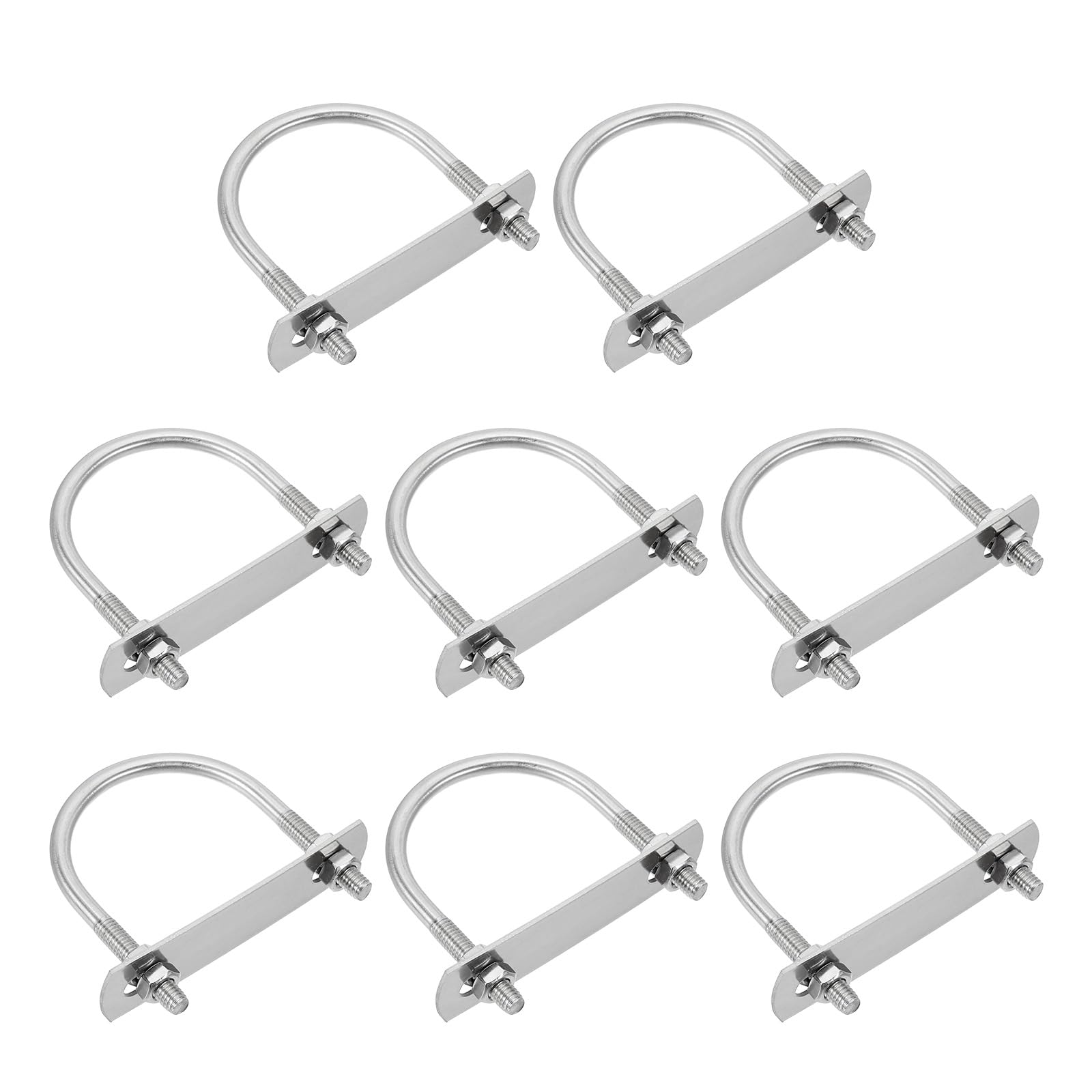 sourcing map M6 U-Bolts, 8 Sets 51mm(2.01") Inner Width 72mm Length 304 Stainless Steel Round Bend U Clamp with Nuts and Plates for Ski Boat, Fishing Boat