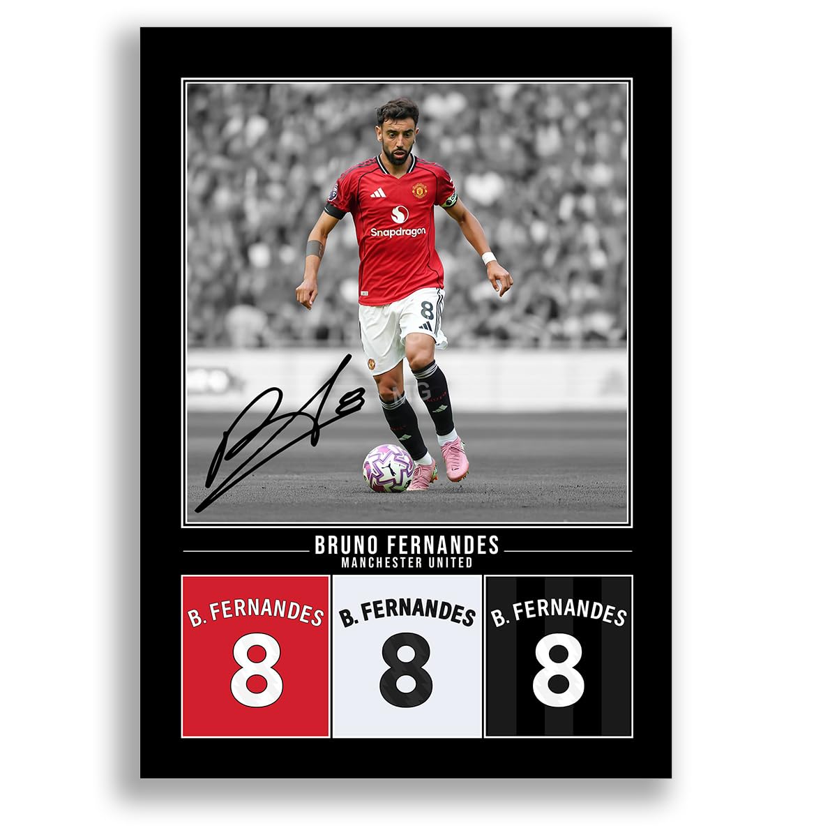 Bruno Fernandes Manchester United Signed Photo Poster Print Picture Display Framed Autograph Memorabilia for Football Fans Gift Portugal (Black A3 Poster Only)