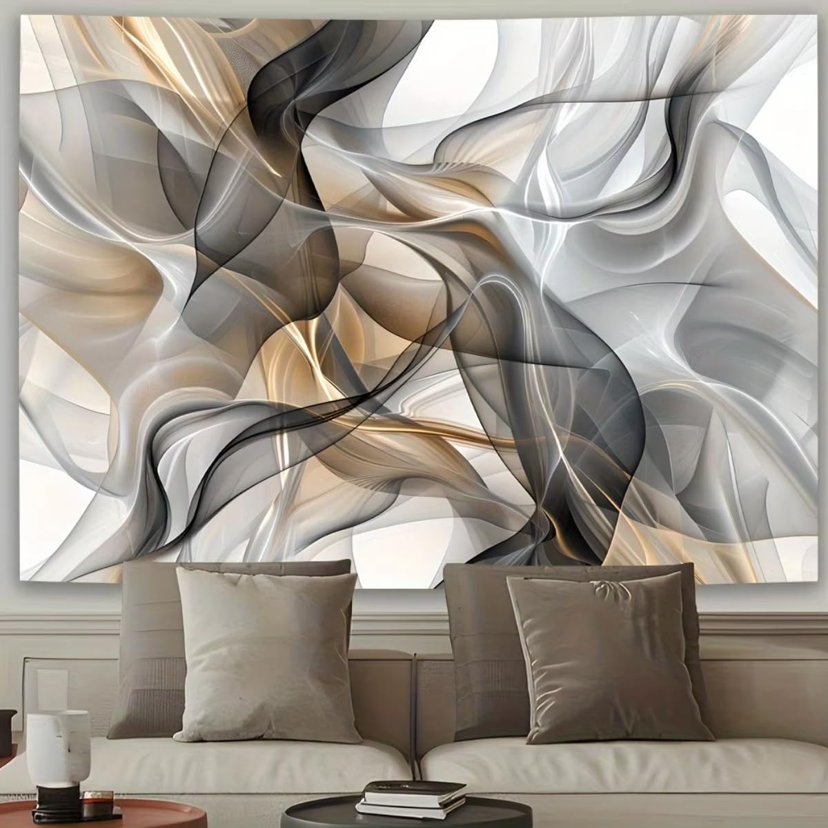 awtrhfc Abstract Fluid Art Smoke Wave Modern Minimalist Living Room Decor Beige Decor Prints for Living Room(40x60cm(16x24in)/No frame)