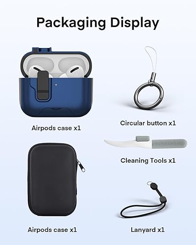 Miniatura 9 de Maxjoy Funda protectora para AirPods Pro 3 con kit de limpieza, funda rígida militar con bloqueo que absorbe los golpes, azul oscuro