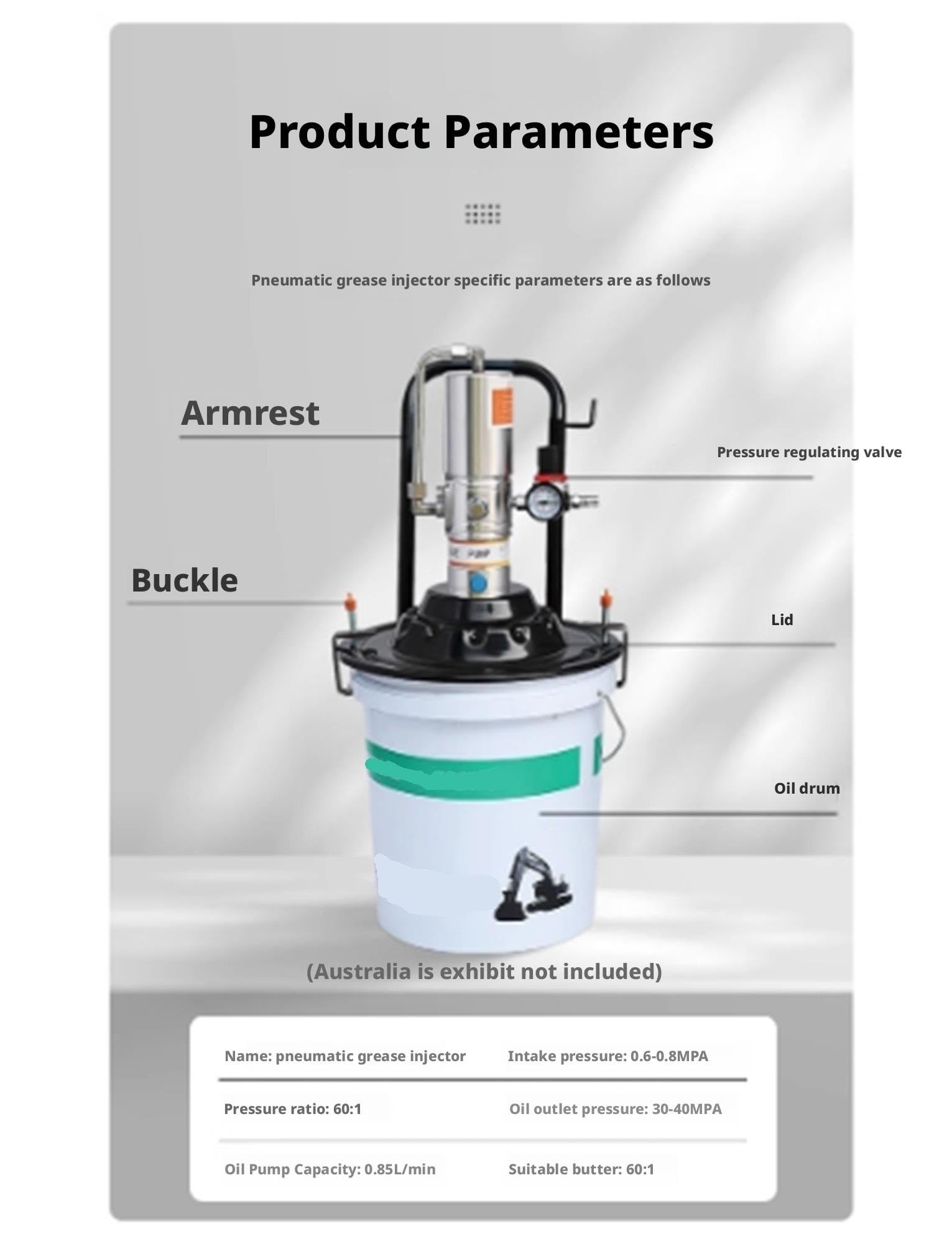 Air Operated Grease Pump, 60:1 Pneumatic Greasing Bucket Set Water Separator and Flex Hose, Grease Pump for 5 Gallon Bucket 7000 PSI, 28.75 oz/min