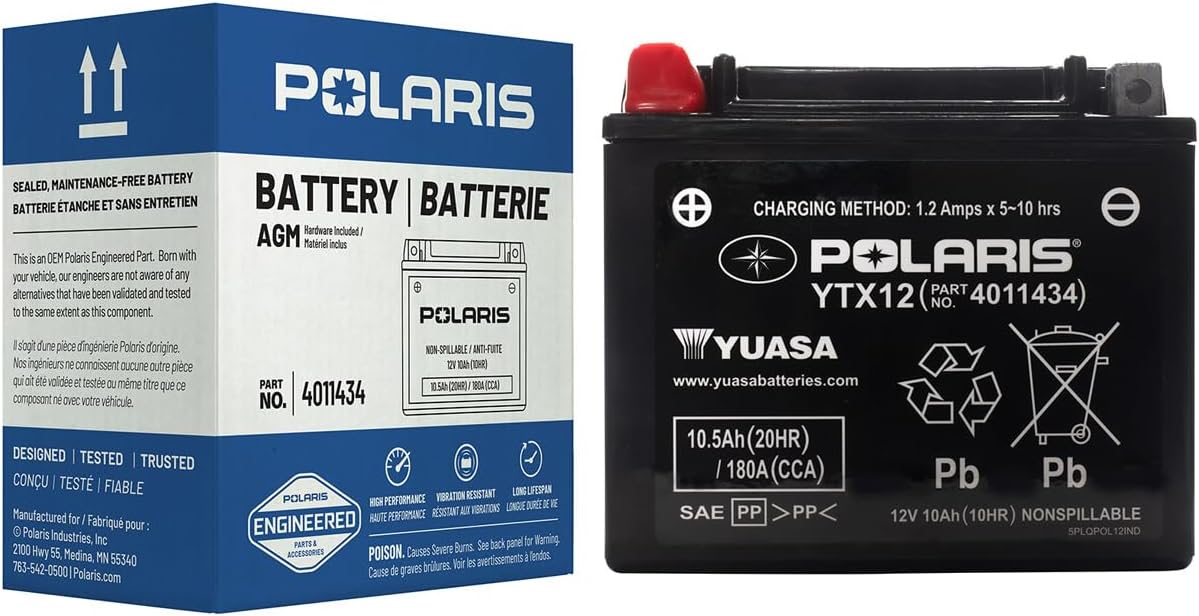Polaris ATV Youth YUASA Battery YTX12 Specific for Phoenix 200, RZR 200 EFI, RZR 170 EFI, RZR 170, Part 4011434