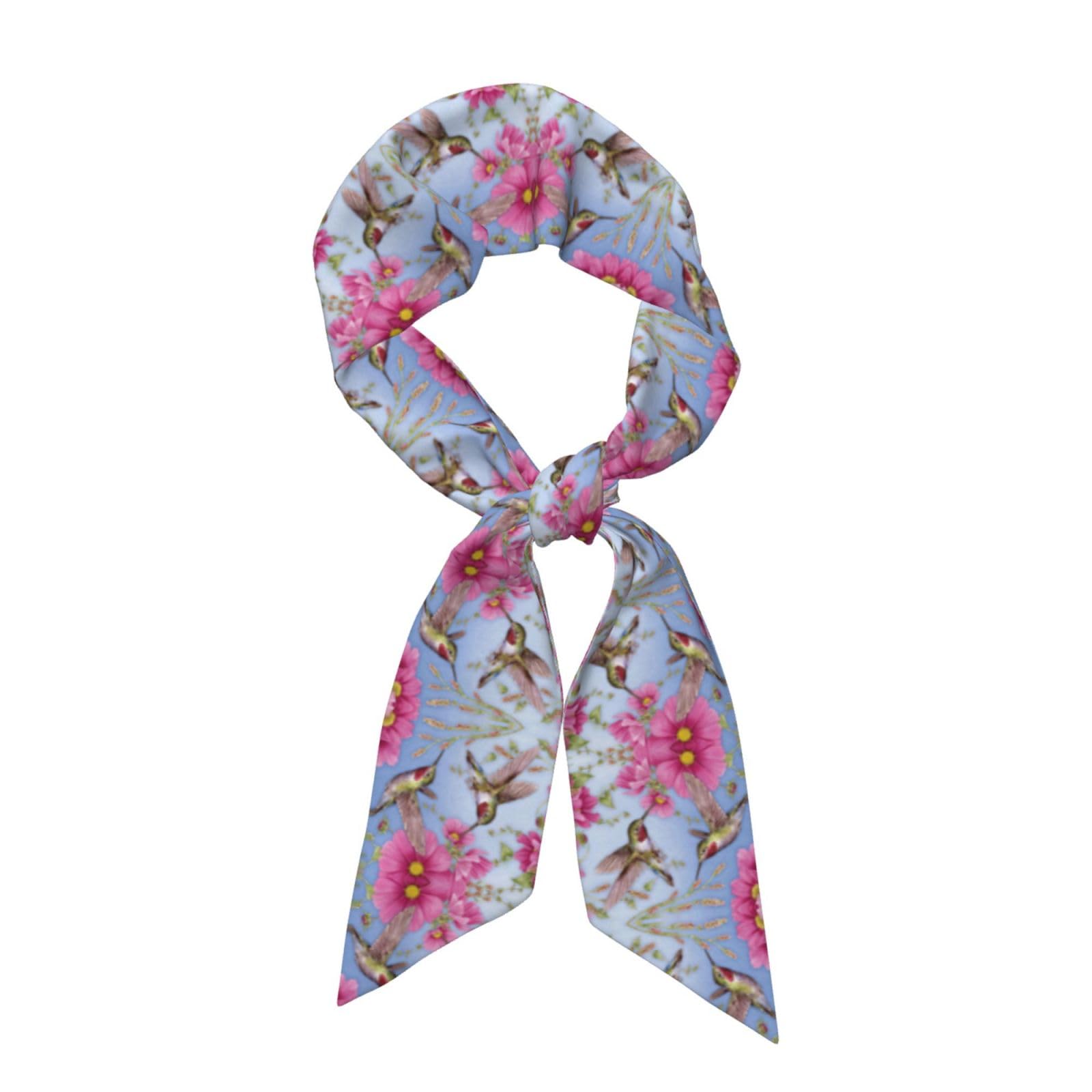 yagDAA Humming Birds With Pink Print Long Skinny Scarves Satin Neck Scarf Head Scarf Purse Scarfs Shawl Wraps For Women