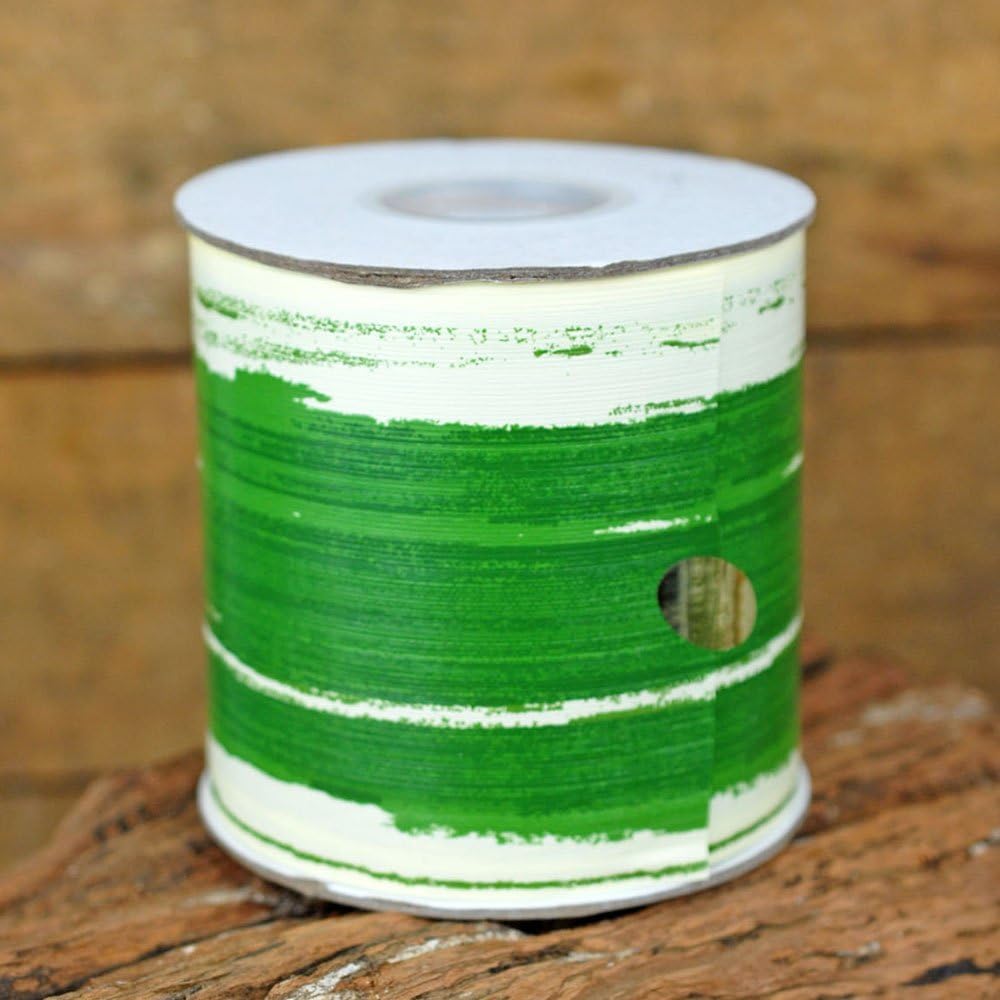 Ti Leaf Aspidistra Variegated Ribbon, Green/Ivory, 4-inch, 50-Yard