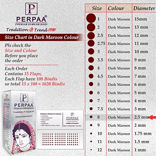 Image of PERPAA Kumkum Dark Maroon Round Bindi Book for Ladies Forehead Pack of 2-15 Flaps Each Box (Stick On) (08,Diameter 2.5mm)