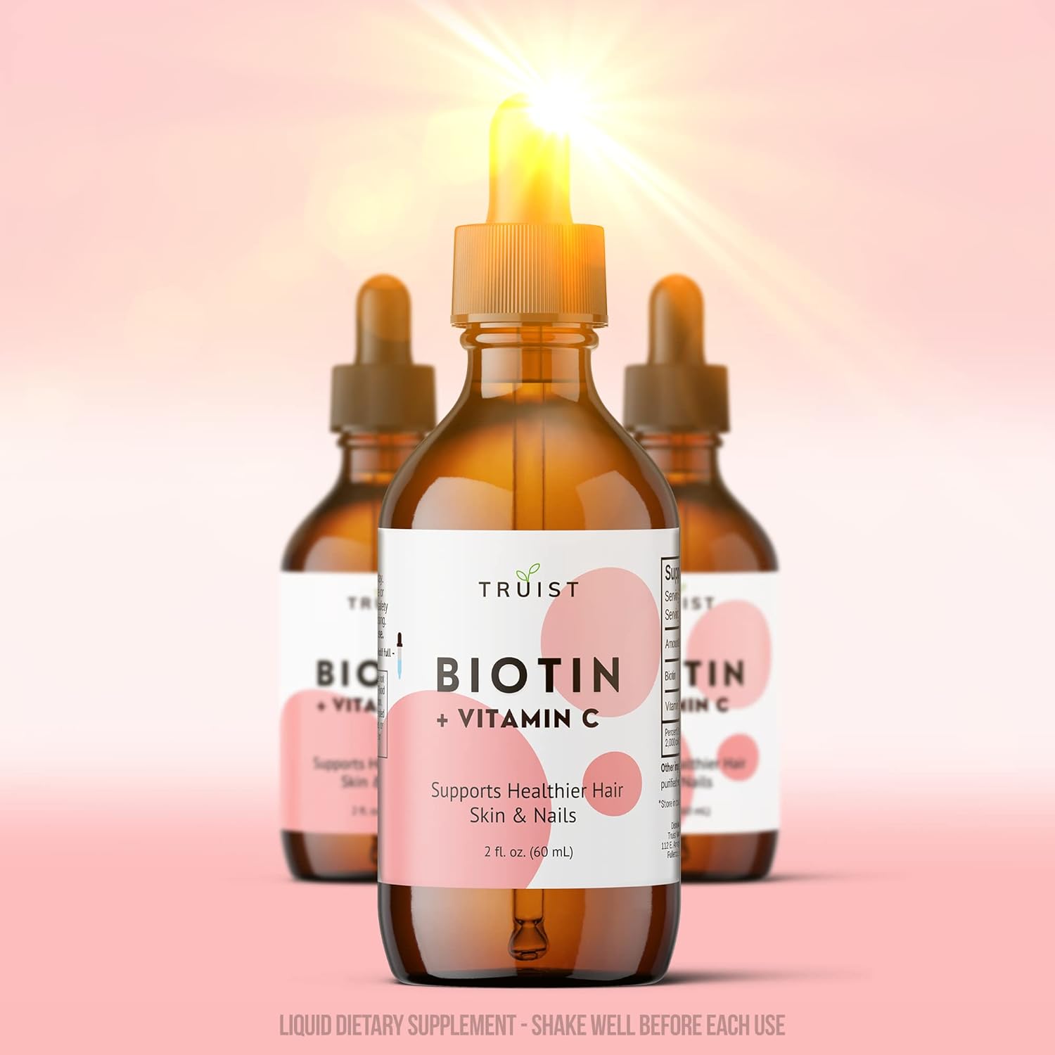 Pure Biotin Liquid Drops 10000mcg - Biotin (B7) Max. Strength for Hair, Skin & Nails - Vitamin C (8mg) - Women & Men - 60 Day Supply / 2.0 Fl. (60ml) - Image 2