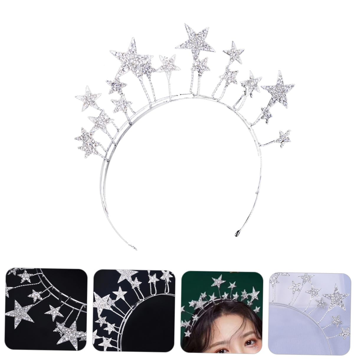 VICASKY 3 Pezzi Fascia Glitter Stelle Cinque Punte in Cerchietto per Sposa e Accessorio per Matrimonio Compleanno Tirare