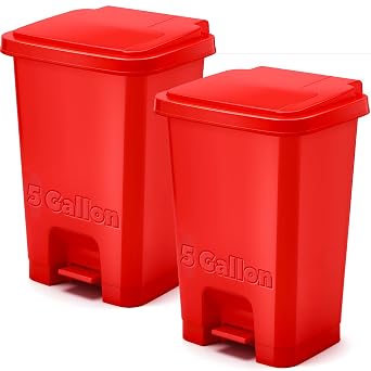 2 Pcs 5 Gallon Red Trash Can Biohazard Step on Hands-Free Bin