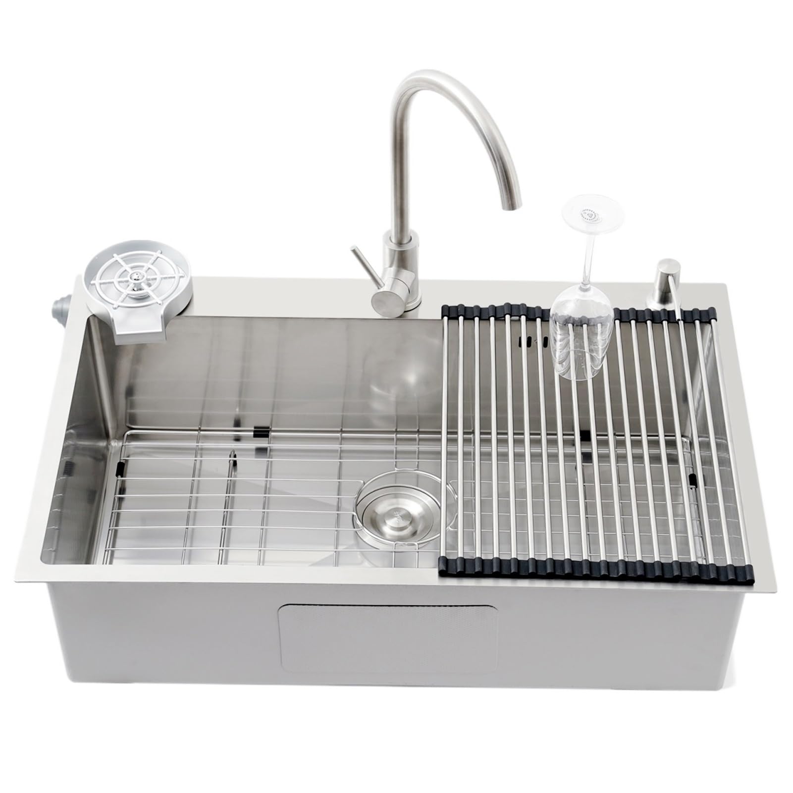 ZQFHSX Large Silver Kitchen Sink, with Drain Pipe, Stainless Steel Workstation Removable Trash Cup, Single Bowl Bar Basin, for Topmount, Undermount(B,70x50x22cm)