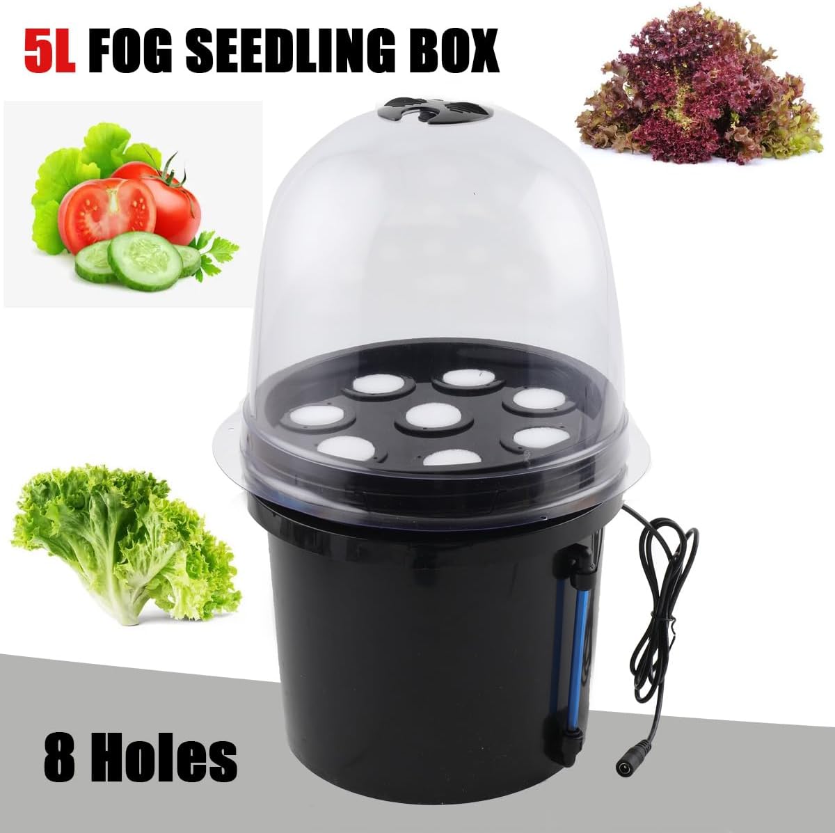 Hydroponics Planting Growing Kit, 8 Holes 5L Fog Seedling Box, Aeroponic Bucket Hydroponic Equipment Seedling Cultivation for Home