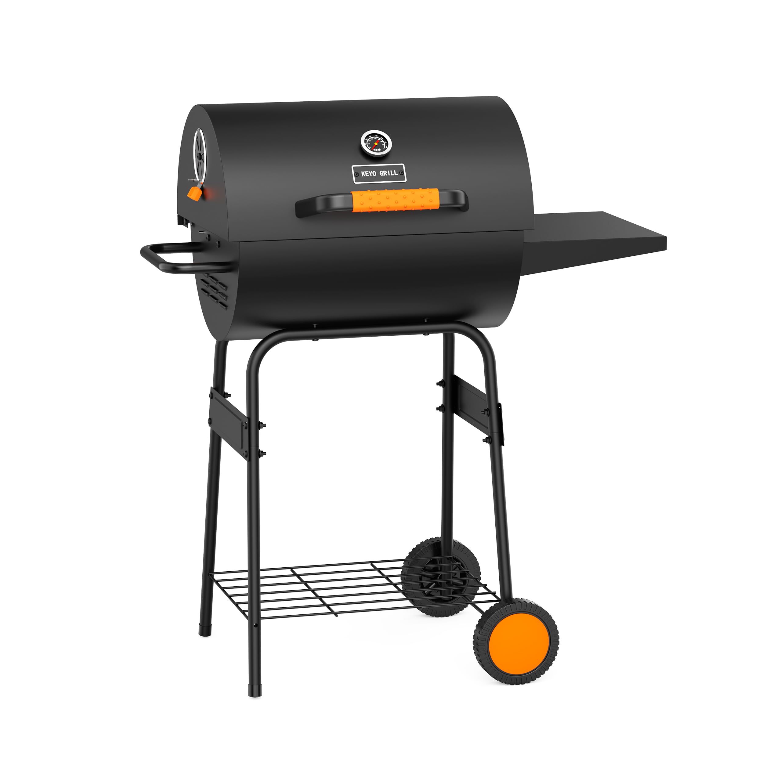 KEYO GRILL Charcoal BBQ Grill Smoker with Height-adjustable Charcoal Tray, Large Portable Drum Barbecue Barrel Grill for Outdoor Garden, Backyard Camping, Patio Party and Picnic - 20 Inch