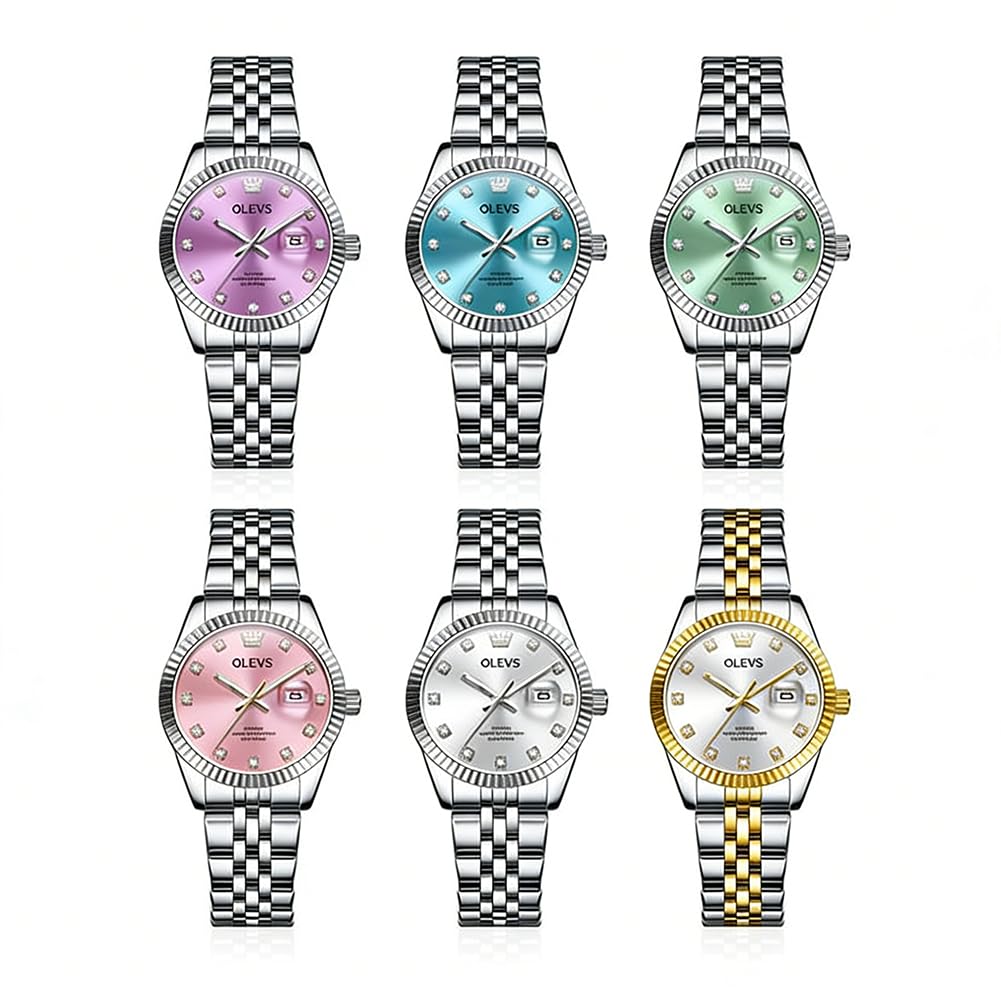 OLEVS Armbanduhr für Damen, silberfarben, Diamant-Damenuhren für kleines Handgelenk, luxuriös, Edelstahl, wasserdicht, analog, Quarz, Datum, elegant, Reloj para Mujer