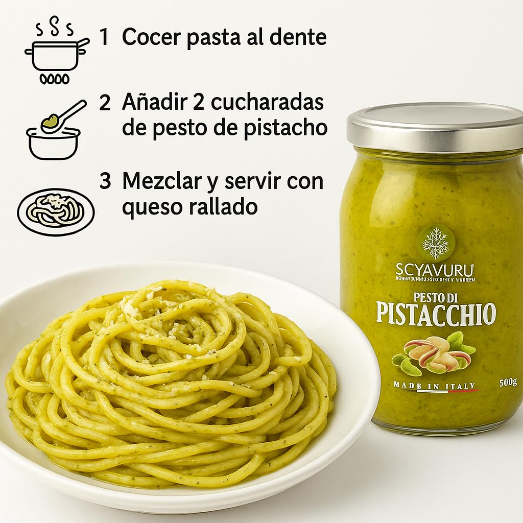 Pesto di Pistacchio Italiano Scyavuru 500 g | Pesto de Pistacho 60% | Auténtico Producto Gourmet de Sicilia | Ideal para Pasta, Salsas y Recetas Rápidas | Made in Italy BY NEXUSELL