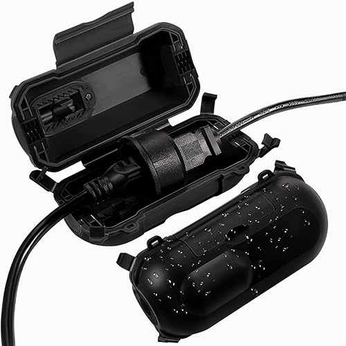 AFFLAT Paquete de 2 Cubierta de seguridad mejorada para cable de extensión para exteriores, caja impermeable IP44 y carcasa de seguridad, divisores