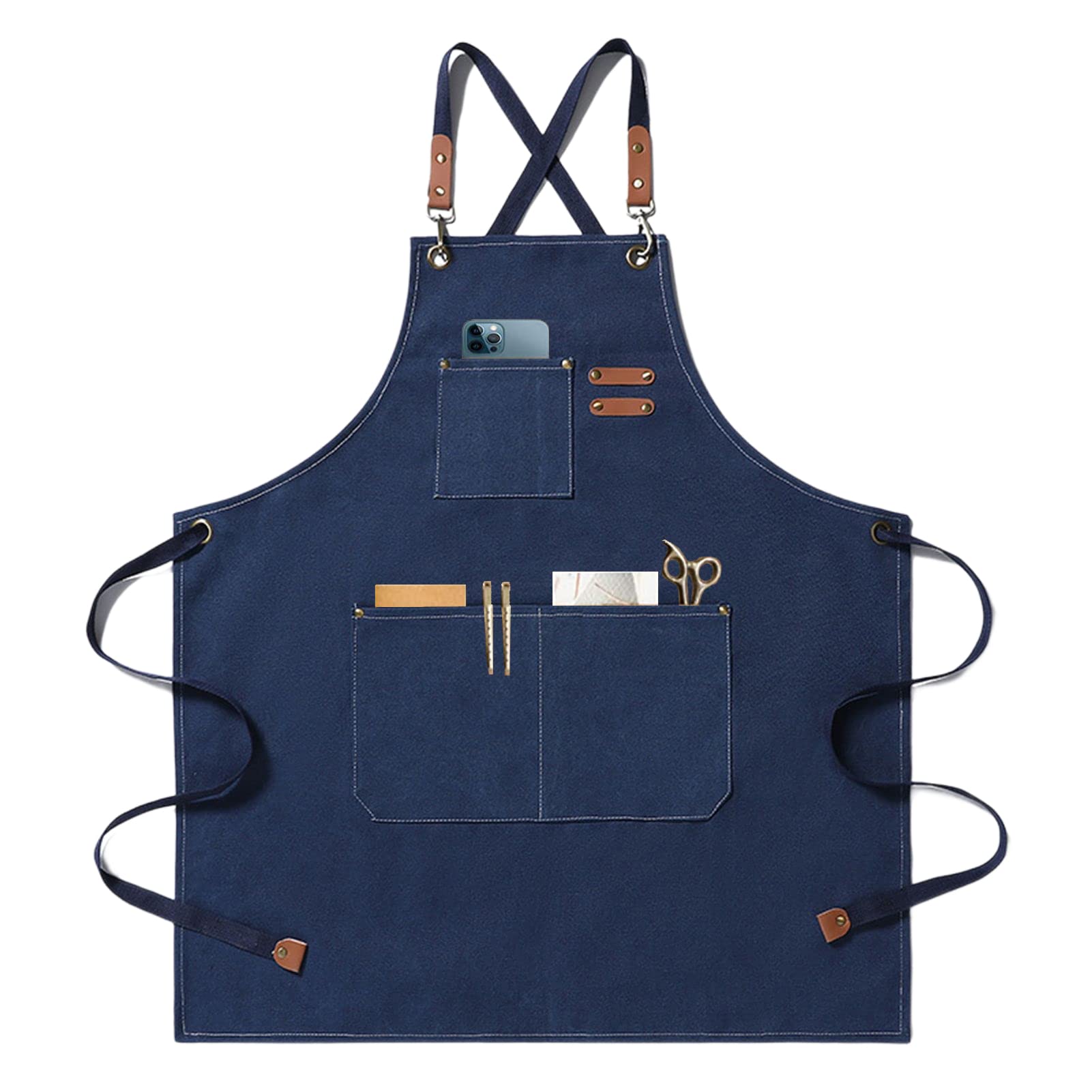 Gaf Nuncew Delantales de barbacoa para hombre, delantal de trabajo práctico, delantal de trabajo con bolsillos con tirantes ajustables para peluquero, cocina, jardinero, morado, L